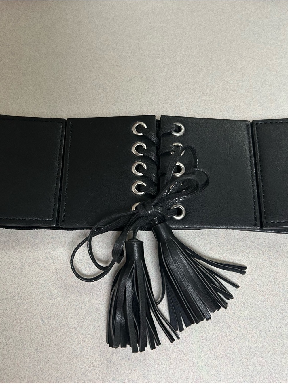 Black Lace-Up Tassel Corset Belt